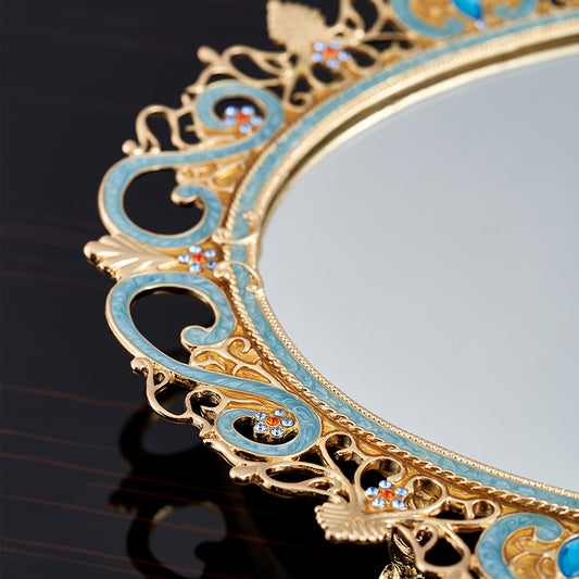 صينية مرآة من الدانتيل الأزرق