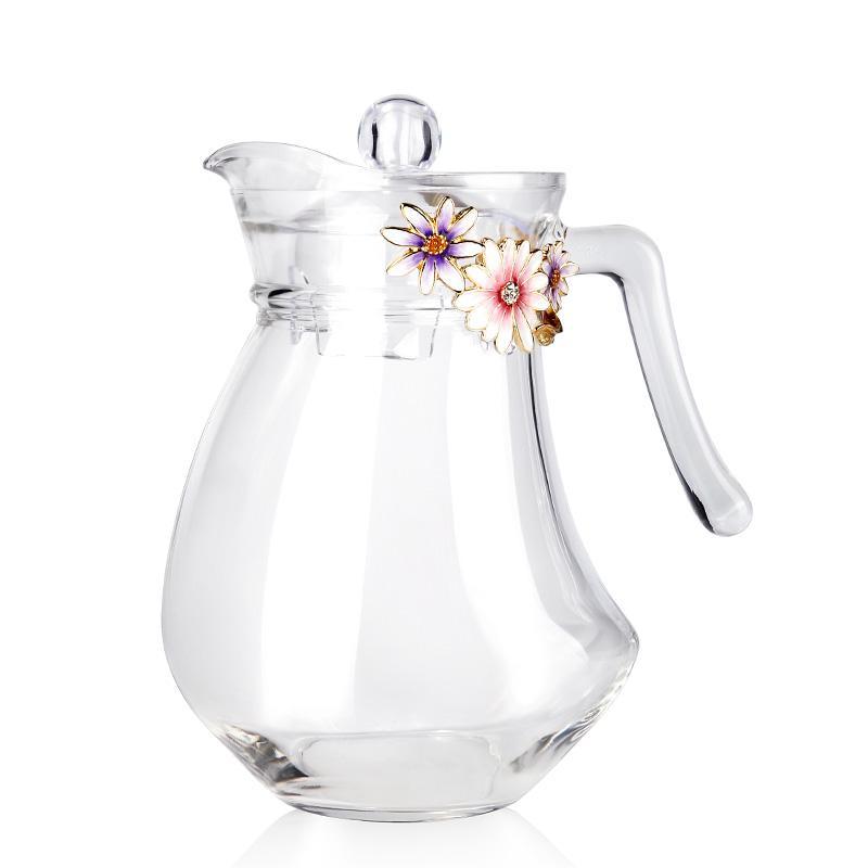 طقم مشروبات زجاجي بنقشة زهر المروج