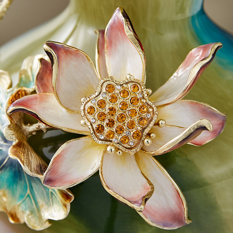 Verdant Mist "Lotus & Kingfisher" Art Vase
