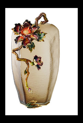 Charcoal Frost "Magnolia & Songbird" Artisan Vase