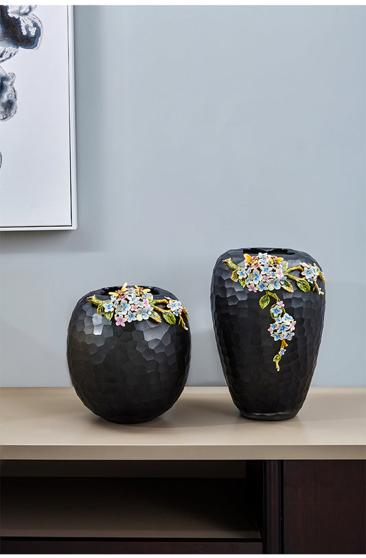 Midnight Blossom Textured Orb Vase