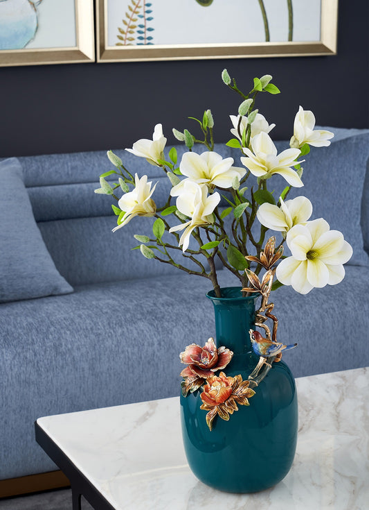 Teal Blossom Ceramic Vase