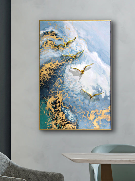 لوحة فنية سائلة بعنوان "الأجنحة الذهبية" من سلسلة "المد الأزرق"