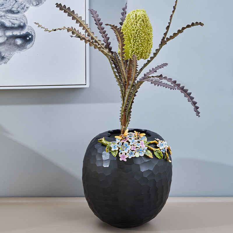 Midnight Blossom Textured Orb Vase