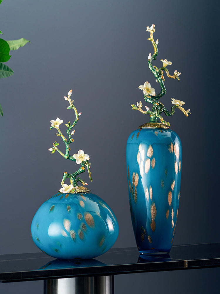 Azure Radiance "Blossom Branch" Glass Vase