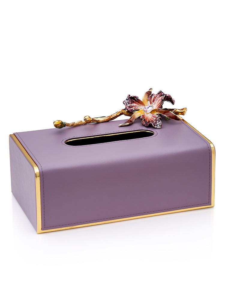 Amethyst Orchid Leather Tissue Box
