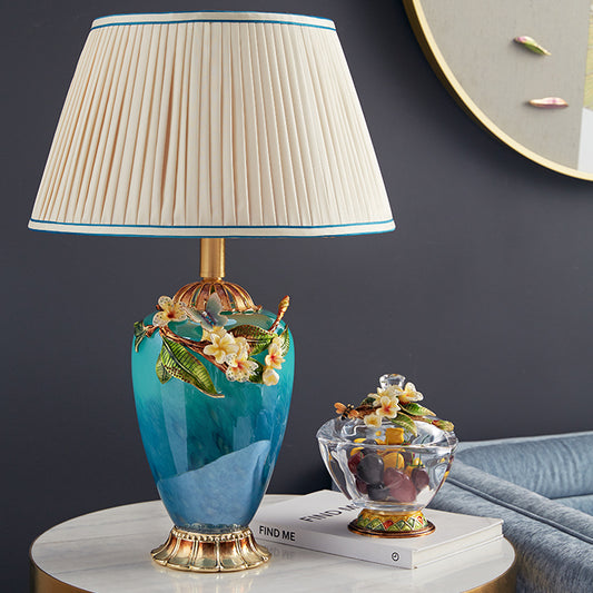 Azure Serenity Botanical Table Lamp