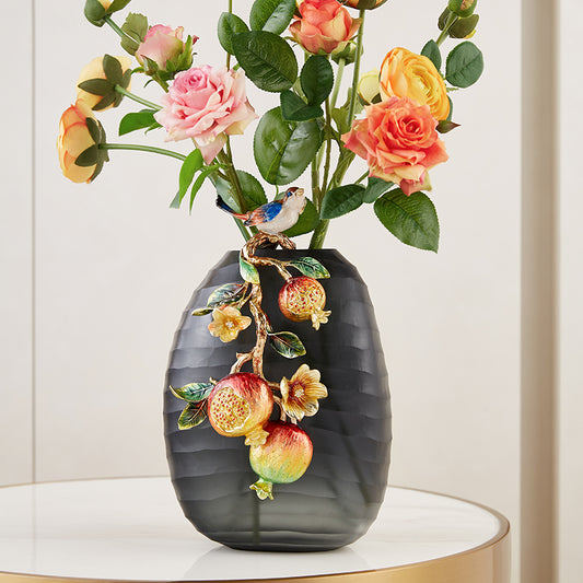 Charcoal Frost "Golden Pomegranate" Artisan Vase