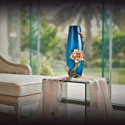 Sapphire Night "Jeweled Peony" Art Vase