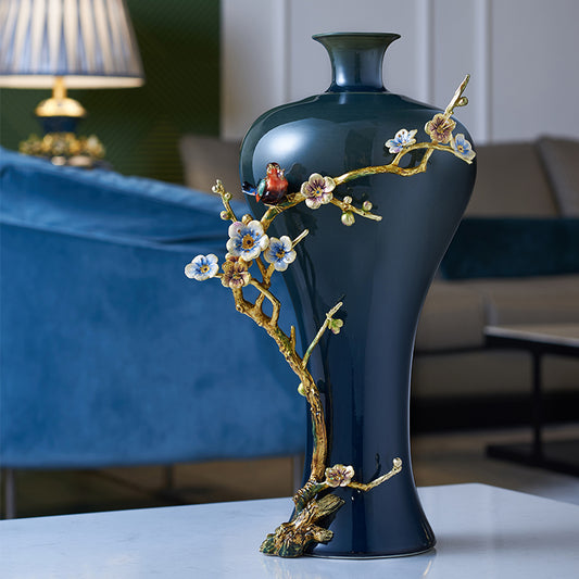 مزهرية طائر التغريد السماوي باللون الأزرق المخضر