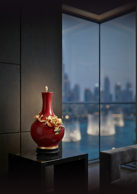 Imperial Crimson "Golden Narcissus" Grand Vase