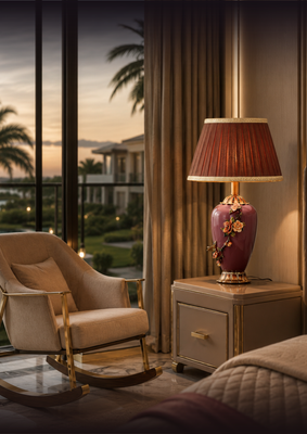 Burgundy Blossom Table Lamp
