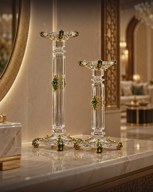 Imperial Azure Baroque Candlestick Pair