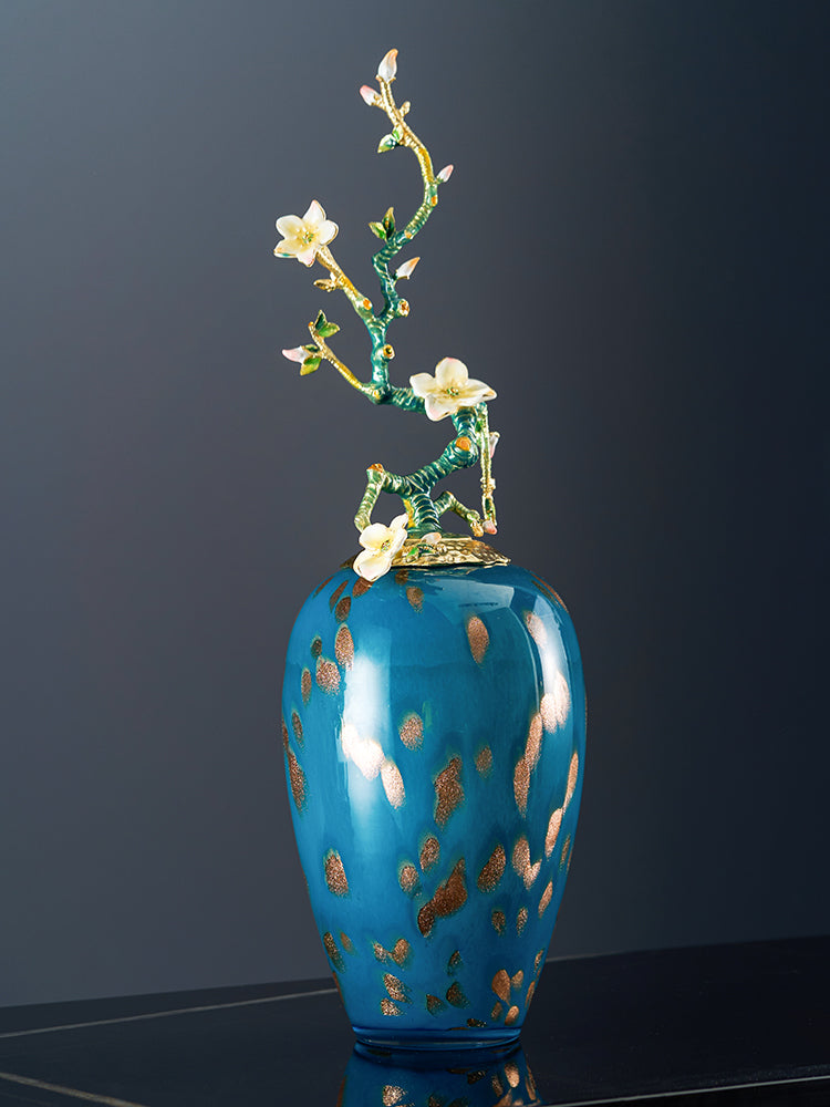 Azure Radiance "Blossom Branch" Glass Vase