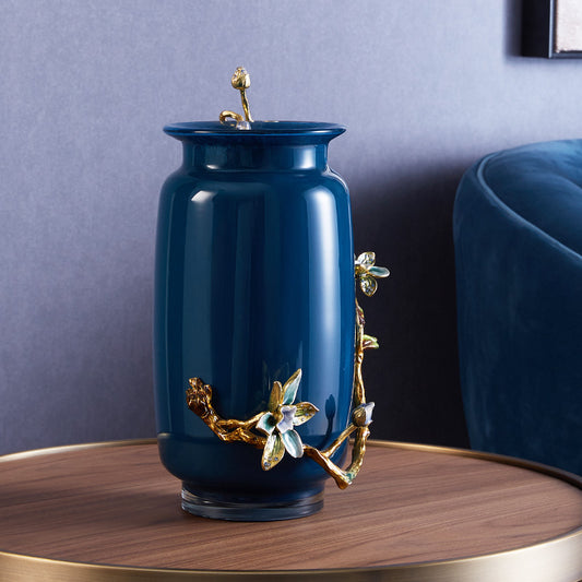 Navy Botanical Ceramic Vase
