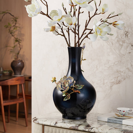 مزهرية فنية "زهرة اللوتس المتوهجة" باللون الأزرق الداكن