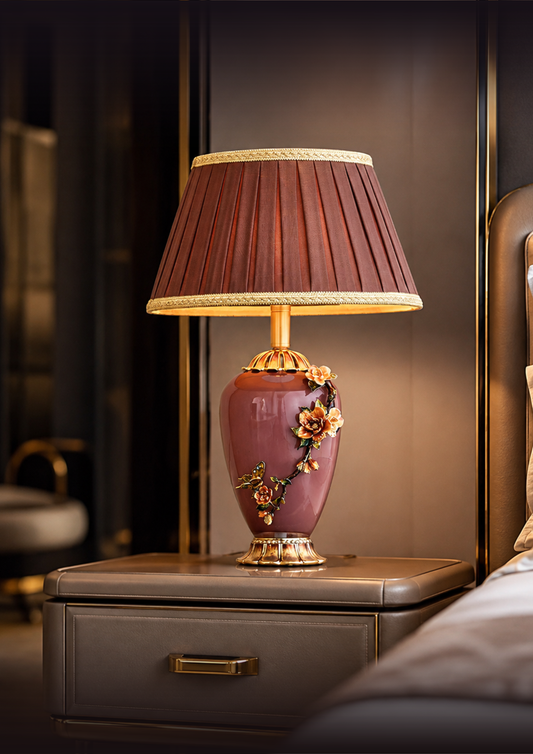 Burgundy Blossom Table Lamp