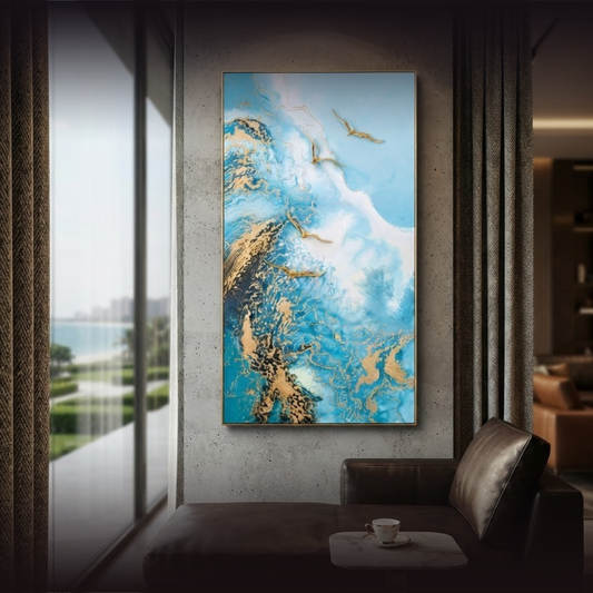 Azure Horizon "Golden Wings" Fluid Art Masterpiece