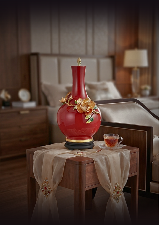 Imperial Crimson "Golden Narcissus" Grand Vase