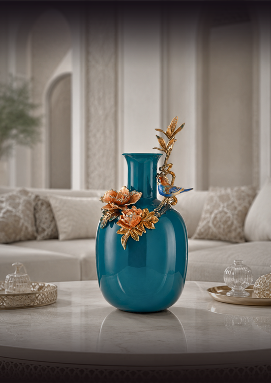 Teal Blossom Ceramic Vase