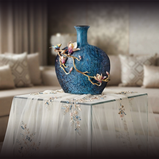 Turquoise Ripple & Golden Blossom Vase