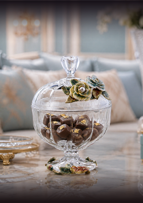 Crystal Rose Garden Footed Jar