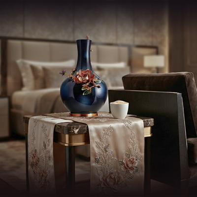 Midnight Azure "Crimson Lotus" Art Vase