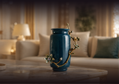 Navy Botanical Ceramic Vase