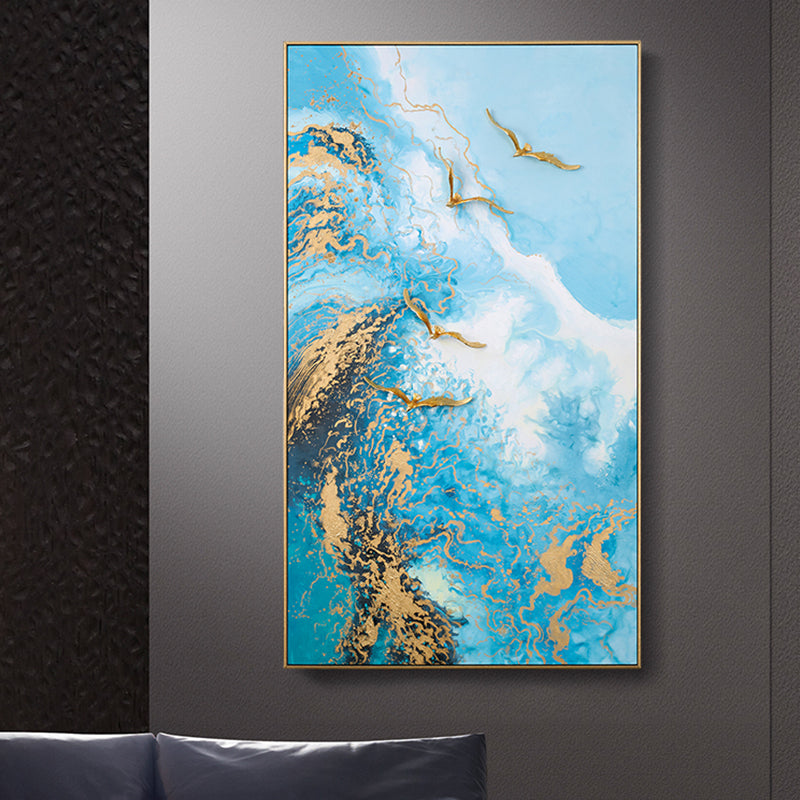 Azure Horizon "Golden Wings" Fluid Art Masterpiece