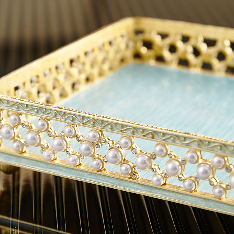 Azure Pearl Filigree Rectangular Tray