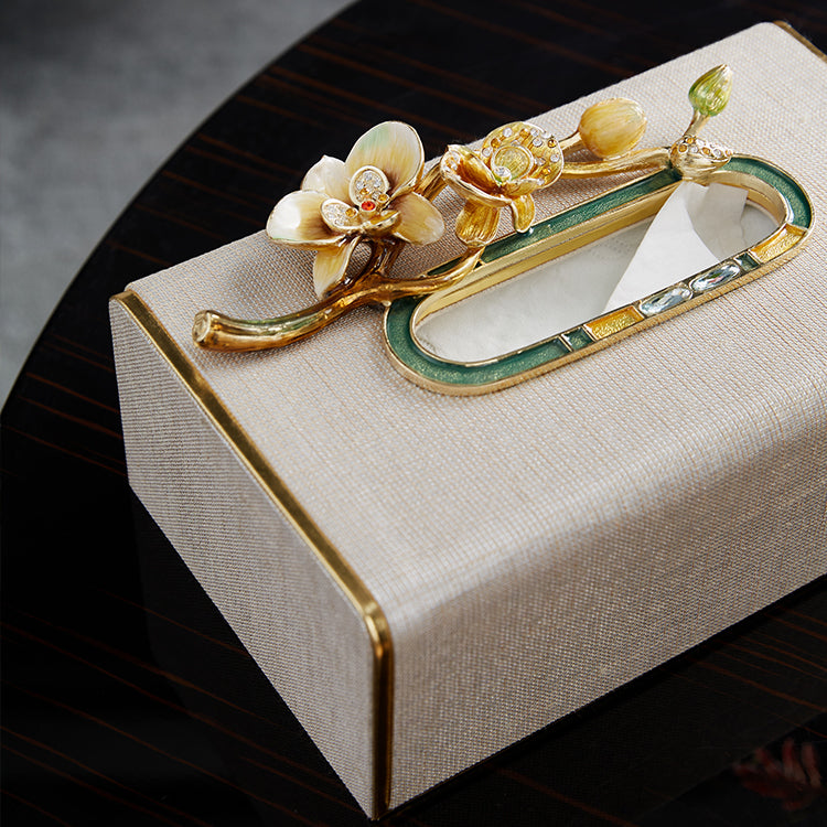 Champagne Orchid Linen Tissue Box