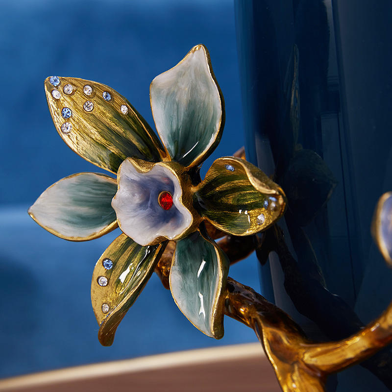 Navy Botanical Ceramic Vase