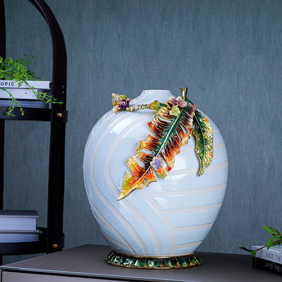 مزهرية "بلوما" الكبيرة المطلية بالمينا على شكل ورقة شجر