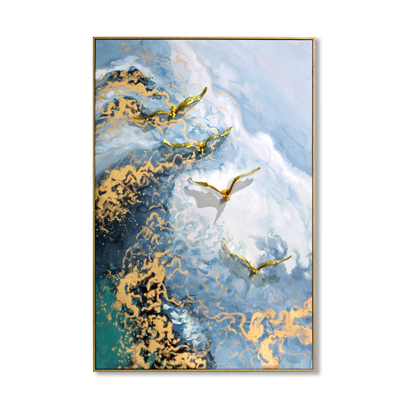 Azure Tide "Golden Wings" Fluid Canvas Art