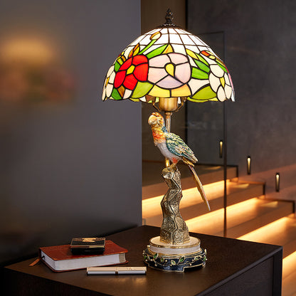 Imperial Parrot Tiffany Art Glass Lamp