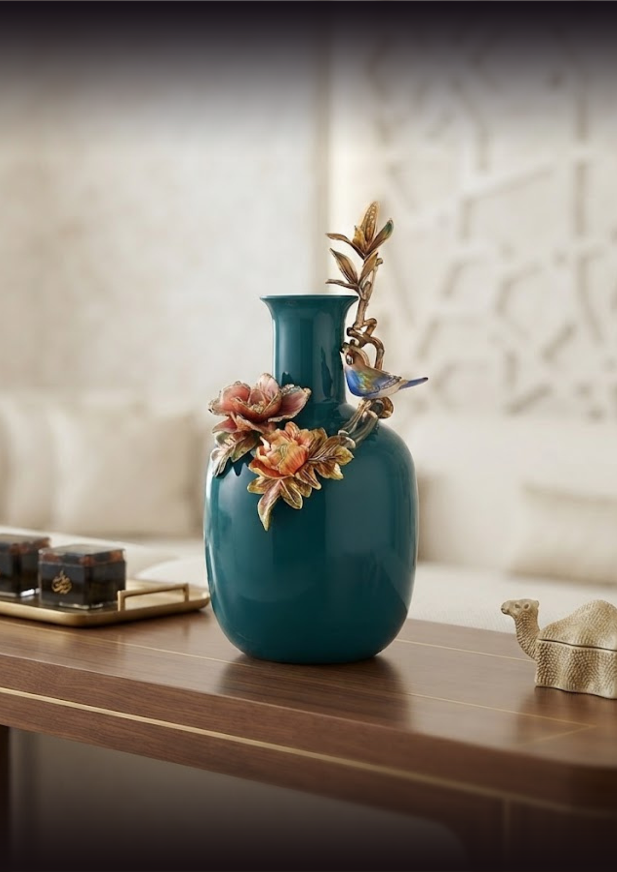 Teal Blossom Ceramic Vase