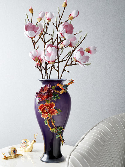 Imperial Amethyst "Peony & Songbird" Vase