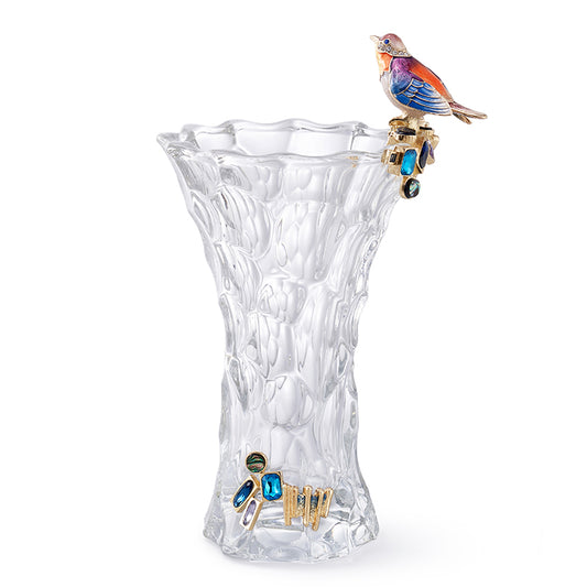 Crystalline Frost & Jeweled Songbird Vase