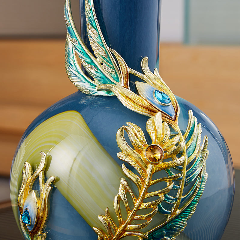 Imperial Azure "Peacock Plume" Jeweled Vase