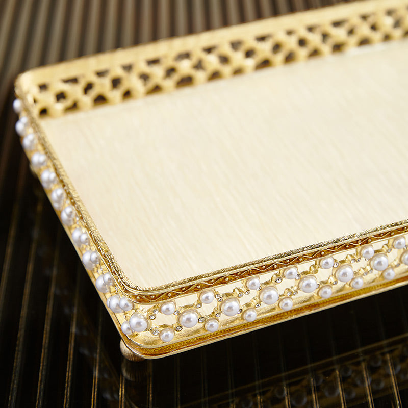 Champagne Pearl Filigree Rectangular Tray
