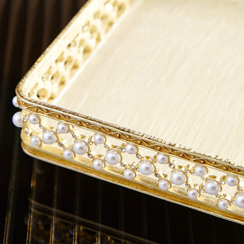 Champagne Pearl Filigree Rectangular Tray