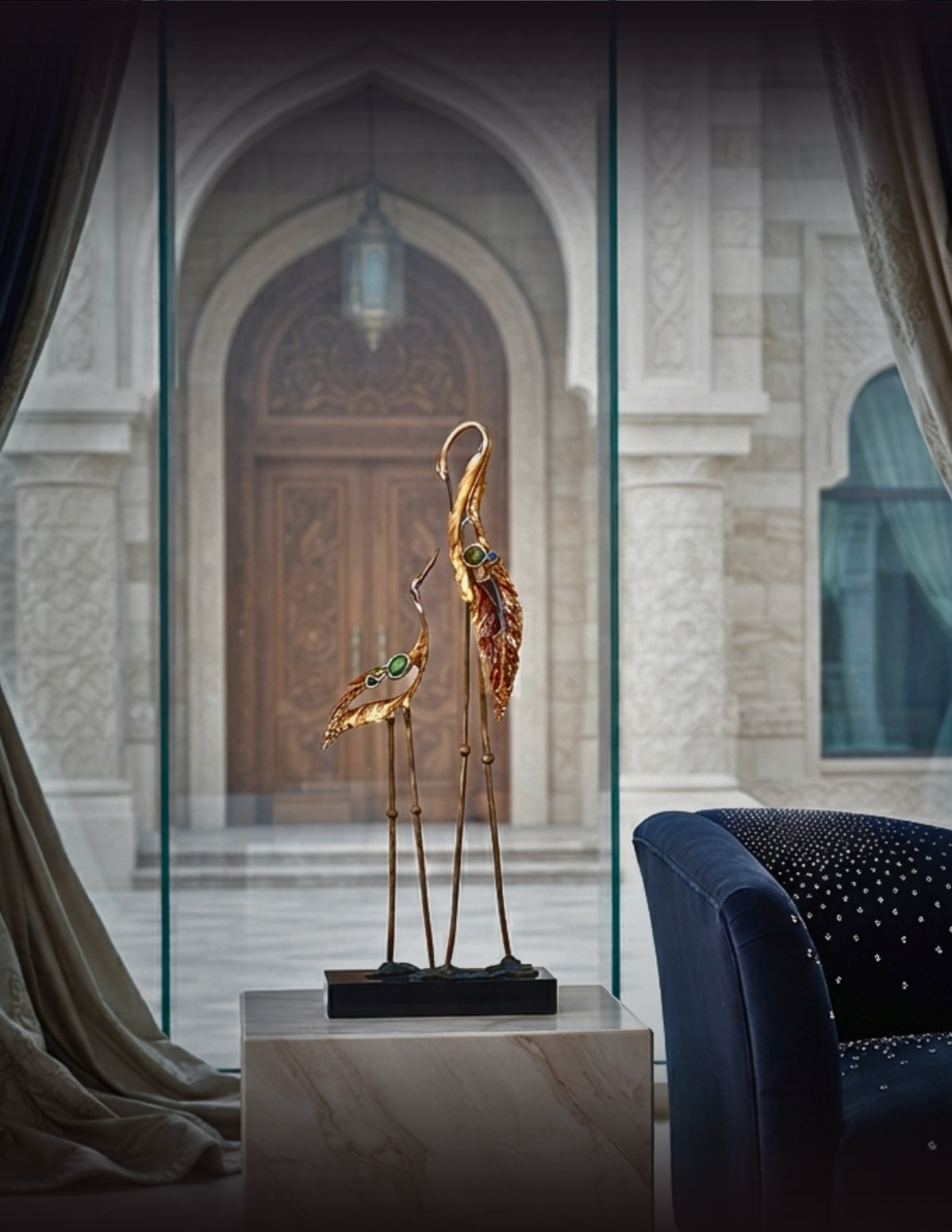 Stately Golden Crane "Zen Harmony" Sculptures