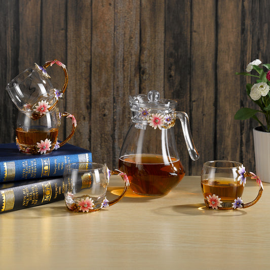 طقم مشروبات زجاجي بنقشة زهر المروج