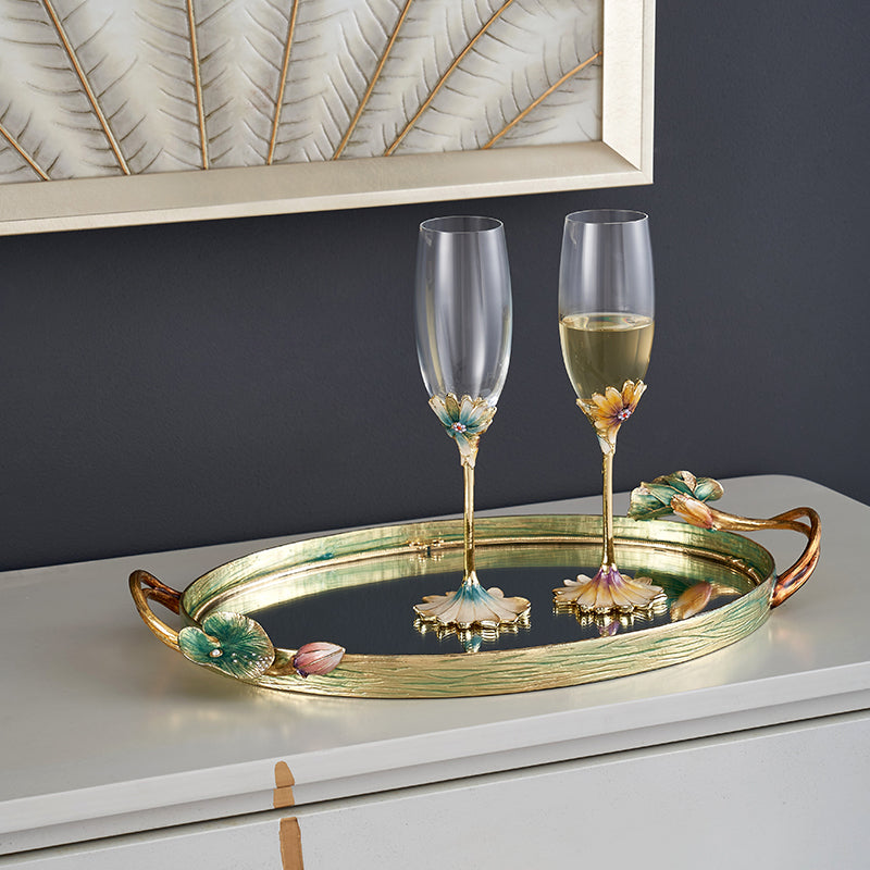 Lotus Serenity Oval Mirrored Tray