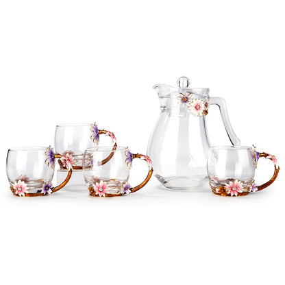 طقم مشروبات زجاجي بنقشة زهر المروج