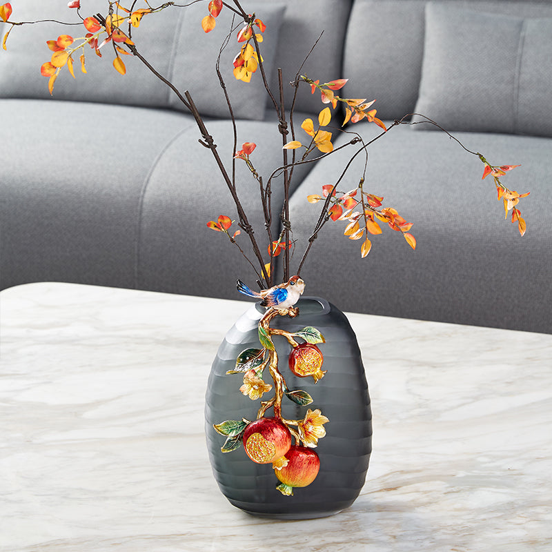 Charcoal Frost "Golden Pomegranate" Artisan Vase