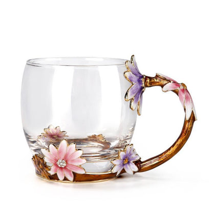 طقم مشروبات زجاجي بنقشة زهر المروج