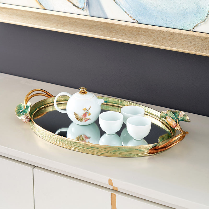 Lotus Serenity Oval Mirrored Tray