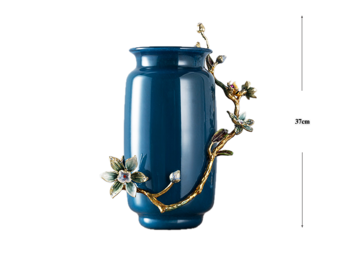 Navy Botanical Ceramic Vase
