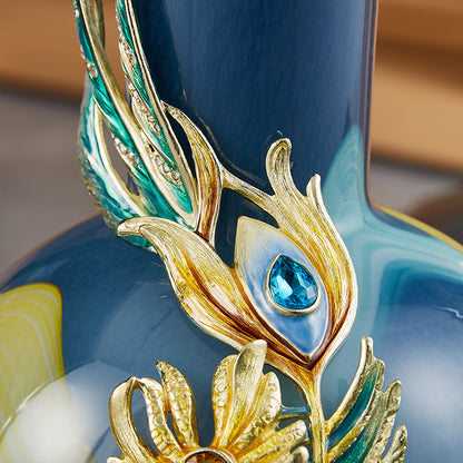 Imperial Azure "Peacock Plume" Jeweled Vase